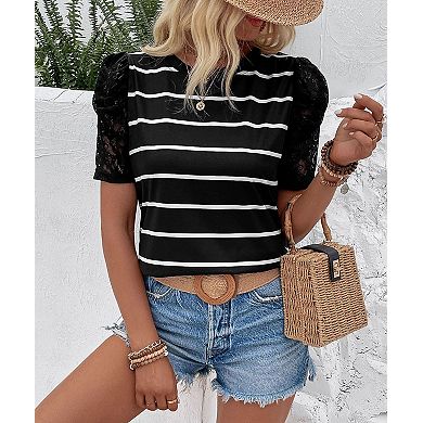 Women's Striped Puff Sleeve Casual Top Vintage Inspired
