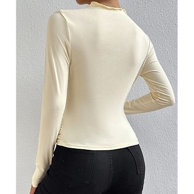 Women's Ruched Crew Neck Slim Fit Versatile Long Sleeve Top