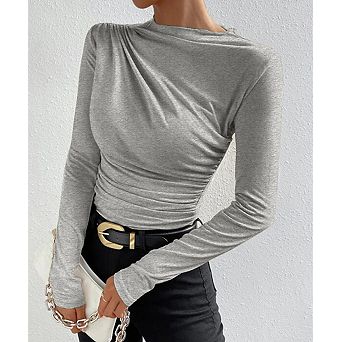 Women's Ruched Crew Neck Slim Fit Versatile Long Sleeve Top