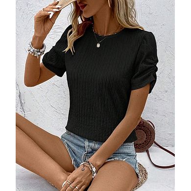Women's Smocked Crew Neck Fashion Short Sleeve Top