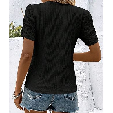 Women's Smocked Crew Neck Fashion Short Sleeve Top