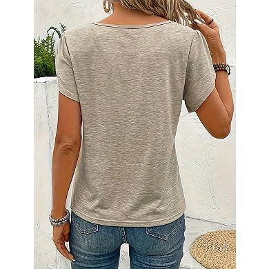 Women's Lace Patchwork Crew Neck Short Sleeve Fashion Top
