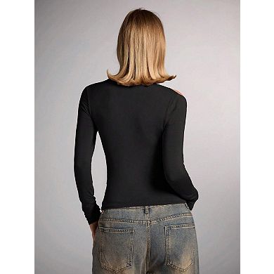 Women's Cold Shoulder Slim Fit Long Sleeve Contemporary Top