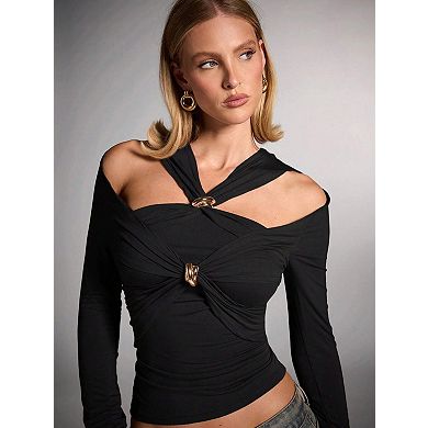 Women's Cold Shoulder Slim Fit Long Sleeve Contemporary Top