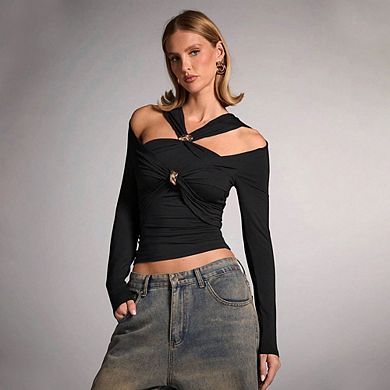 Women's Cold Shoulder Slim Fit Long Sleeve Contemporary Top
