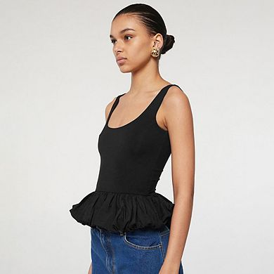 Women's Sleeveless Peplum Tank Top, Scoop Neck Ruffled Hem Form Fitting Blouse
