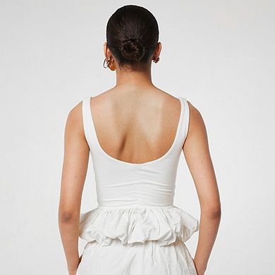 Women's Sleeveless Peplum Tank Top, Scoop Neck Ruffled Hem Form Fitting Blouse
