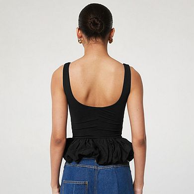 Women's Sleeveless Peplum Tank Top, Scoop Neck Ruffled Hem Form Fitting Blouse