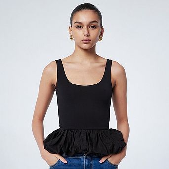 Women's Sleeveless Peplum Tank Top, Scoop Neck Ruffled Hem Form Fitting Blouse