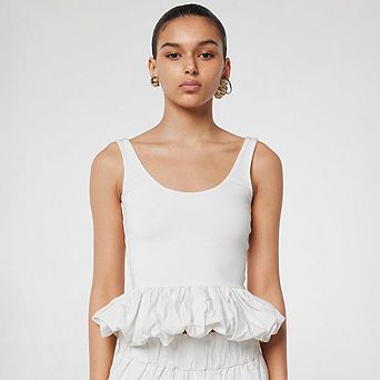 Women's Sleeveless Peplum Tank Top, Scoop Neck Ruffled Hem Form Fitting Blouse