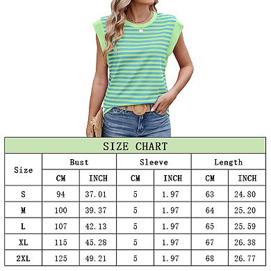 GlowSol Womens Summer Cap Sleeve Crew Neck Tank Tops Striped Shirts