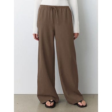 Women's Summer High Waist Palazzo Pants, Drawstring Wide Leg Flowy Beach Trousers