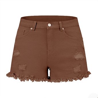 High Waisted Distressed Denim Shorts, Frayed Hem Casual Shorts for Women