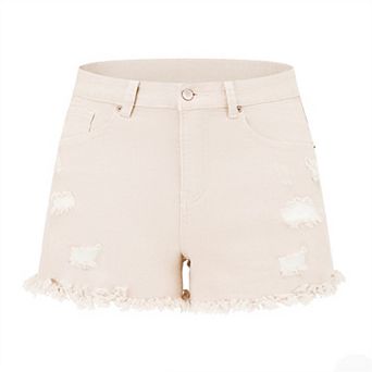 High Waisted Distressed Denim Shorts, Frayed Hem Casual Shorts for Women