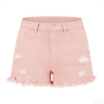 High Waisted Distressed Denim Shorts, Frayed Hem Casual Shorts for Women