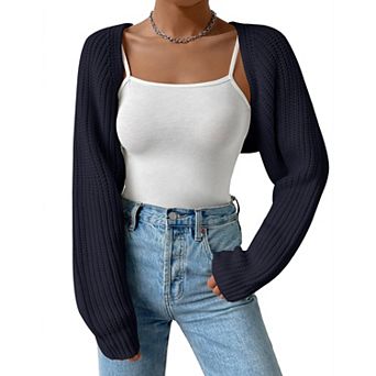 Sweater Shrug for Women Fashion Knit Cropped Tops Long Sleeve Open Front Cardigan