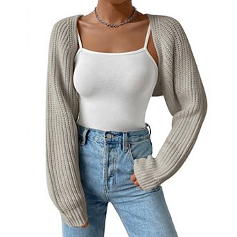 Sweater Shrug for Women Fashion Knit Cropped Tops Long Sleeve Open Front Cardigan