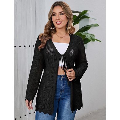 Womens Cardigans Plus Size Crochet Knit Open Front Cardigan Long Sleeve Hollow Out Cover Ups