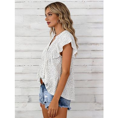 Women's Princess Sleeve V-Neck Blouse Loose Fit Puff Sleeve Top
