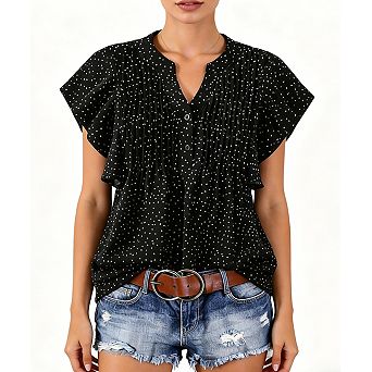 Women's Princess Sleeve V-Neck Blouse Loose Fit Puff Sleeve Top