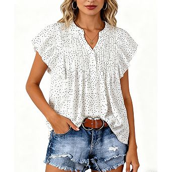 Women's Princess Sleeve V-Neck Blouse Loose Fit Puff Sleeve Top
