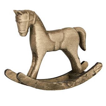 6 pc Vintage Wooden Rocking Horse Ornaments, Distressed Light Yellow Wooden Horse Figurines