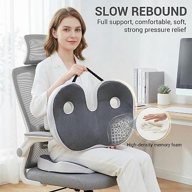 1 Piece Dark Gray Office Double-Hole Seat Cushion, Memory Foam, High-Density Slow , Breathable