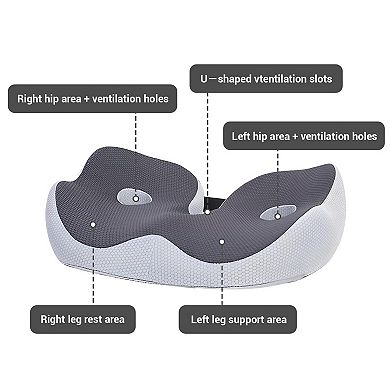 1 Piece Dark Gray Office Double-Hole Seat Cushion, Memory Foam, High-Density Slow , Breathable