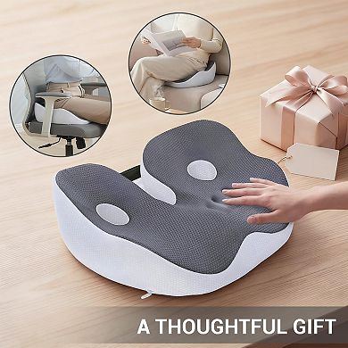 1 Piece Dark Gray Office Double-Hole Seat Cushion, Memory Foam, High-Density Slow , Breathable