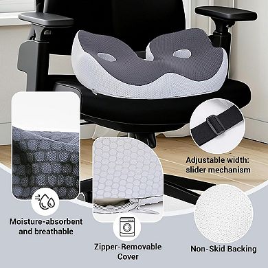 1 Piece Dark Gray Office Double-Hole Seat Cushion, Memory Foam, High-Density Slow , Breathable