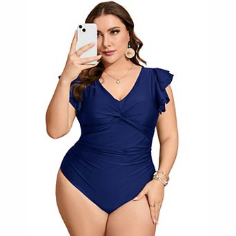 Plus Size Ruffle Sleeve One-Piece Swimsuit