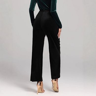 Women’s Elastic High Waisted Business Work Casual Palazzo Wide Leg Pants