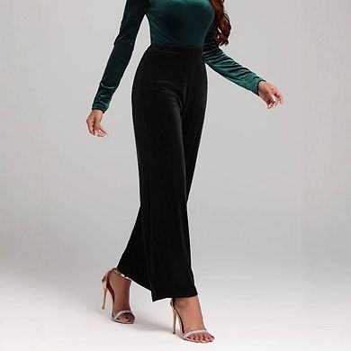 Women’s Elastic High Waisted Business Work Casual Palazzo Wide Leg Pants