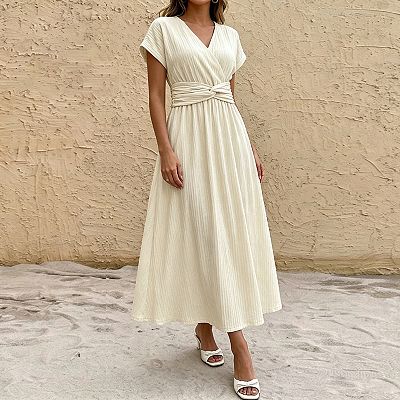 flowy white wrap dress Women's Plus Size Dresses V Neck Wrap Ruffle Tie Waist Mini Dress with  Short Sleeve Breathable Flowy Casual Date Night Summer Dress White 2XL