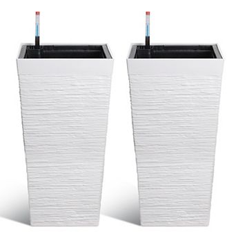 Self-Watering Tall Planters Set of 2, 22.5" Large Indoor/Outdoor Flower Pots with Drainage