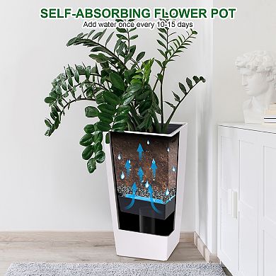Self-Watering Tall Planter with Wheels & Water Level Gauge, 30 Inch Large Garden Pot