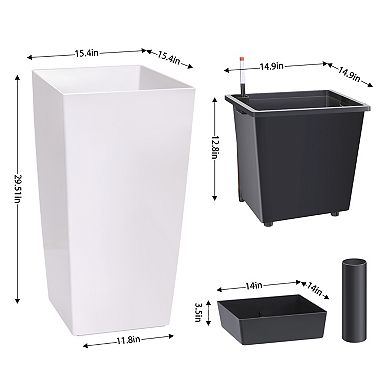 Self-Watering Tall Planter with Wheels & Water Level Gauge, 30 Inch Large Garden Pot