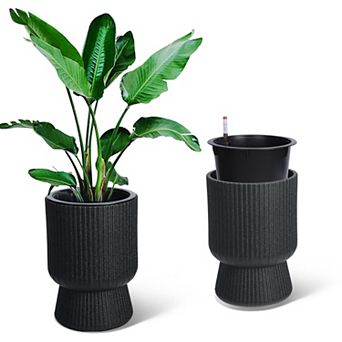 Set of 2 Large Planters for Outdoor Plants, Flower Pots with Water Level Monitor for Patio/Porch