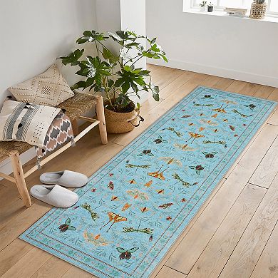 Washable Insect Area Rugs, Butterfly Botanical Boho Non Slip Stain-Resistant Runners Carpet