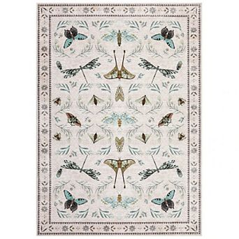 Washable Insect Area Rugs, Butterfly Botanical Boho Non Slip Stain-Resistant Runners Carpet