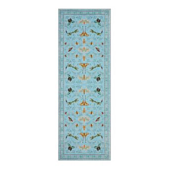 Washable Insect Area Rugs, Butterfly Botanical Boho Non Slip Stain-Resistant Runners Carpet