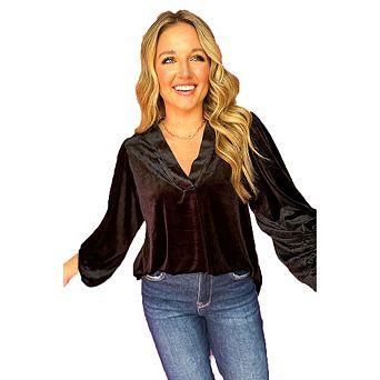 Women's V-Neck Blouse Puffed 3/4 Sleeve Casual Party Evening Office Wear Top
