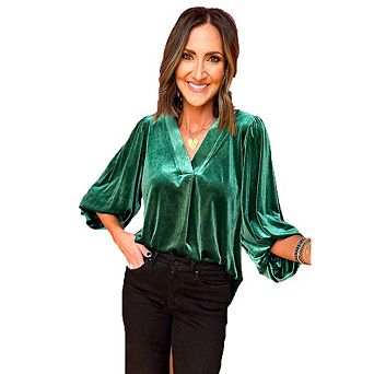 Women's V-Neck Blouse Puffed 3/4 Sleeve Casual Party Evening Office Wear Top