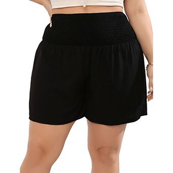 High Waisted Smocked Summer Shorts, Loose Fit Casual Shorts for Women