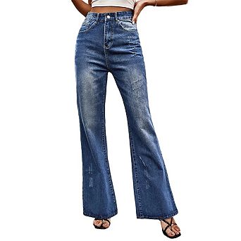 Womens Flare Jeans High Waisted Wide Leg Baggy Jean for Women Stretch Denim Pants