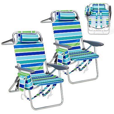 ANIXOL 2-Pack Aluminum Frame Beach Chair with Side Bag Cooler and Back Pocket Multicolor