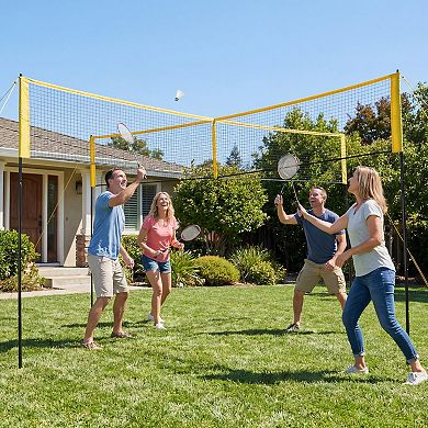 4 Square Volleyball Net Set 14FT, 3 Adjustable Heights, Portable PE Net with Ball Pump Bag for Backy