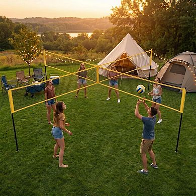 4 Square Volleyball Net Set 14FT, 3 Adjustable Heights, Portable PE Net with Ball Pump Bag for Backy