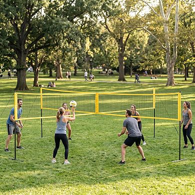 4 Square Volleyball Net Set 14FT, 3 Adjustable Heights, Portable PE Net with Ball Pump Bag for Backy