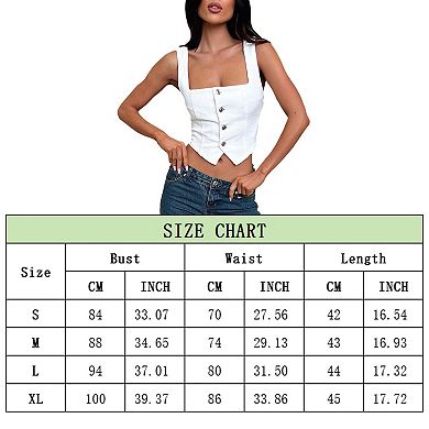 GlowSol Womens Denim Button Down Square Neck Tank Tops Slim Backless Corset Top Smocking Vest